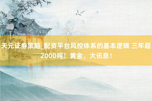 天元证券策略_配资平台风控体系的基本逻辑 三年超2000吨！黄金，大讯息！